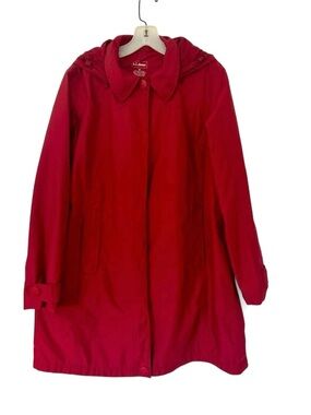 L.L. Bean Women's Deep Red Lightweight Hooded Coat-Sz. M